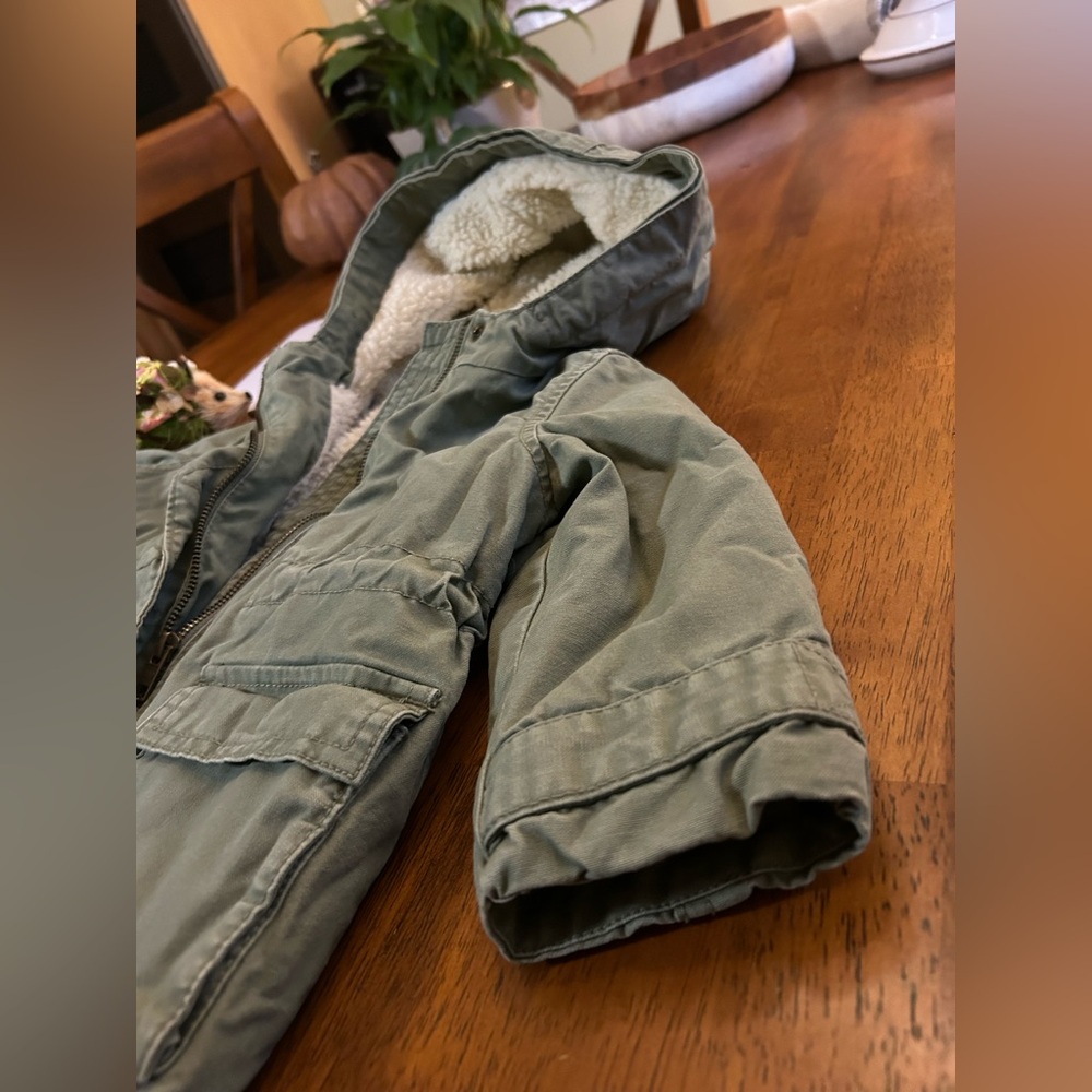 GAP Sherpa-Lined Utility Parka Jacket | Girls 2T | Canvas Style Barn Coat - Picture 6 of 11